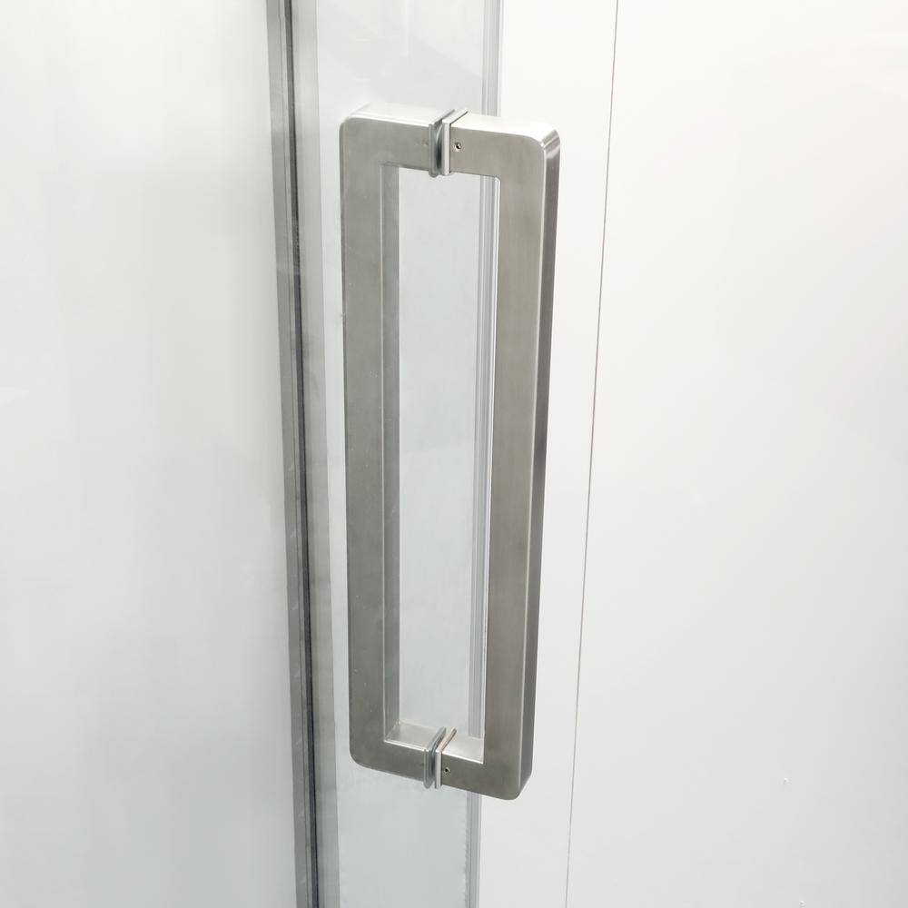 ANGELES HOME 34-1/8 in. W x 72 in. H Neo Angle Pivot Semi Frameless Corner Shower Enclosure in Brushed Nickel Finish with Hardware