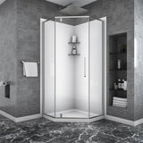 ANGELES HOME 34-1/8 in. W x 72 in. H Neo Angle Pivot Semi Frameless Corner Shower Enclosure in Brushed Nickel Finish with Hardware