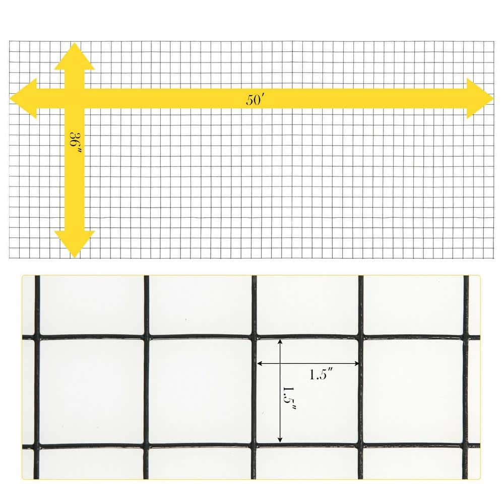 ANGELES HOME 3 ft. x 50 ft. 16-Gauge Black Vinyl Coated Welded Wire Mesh 1.5 in.