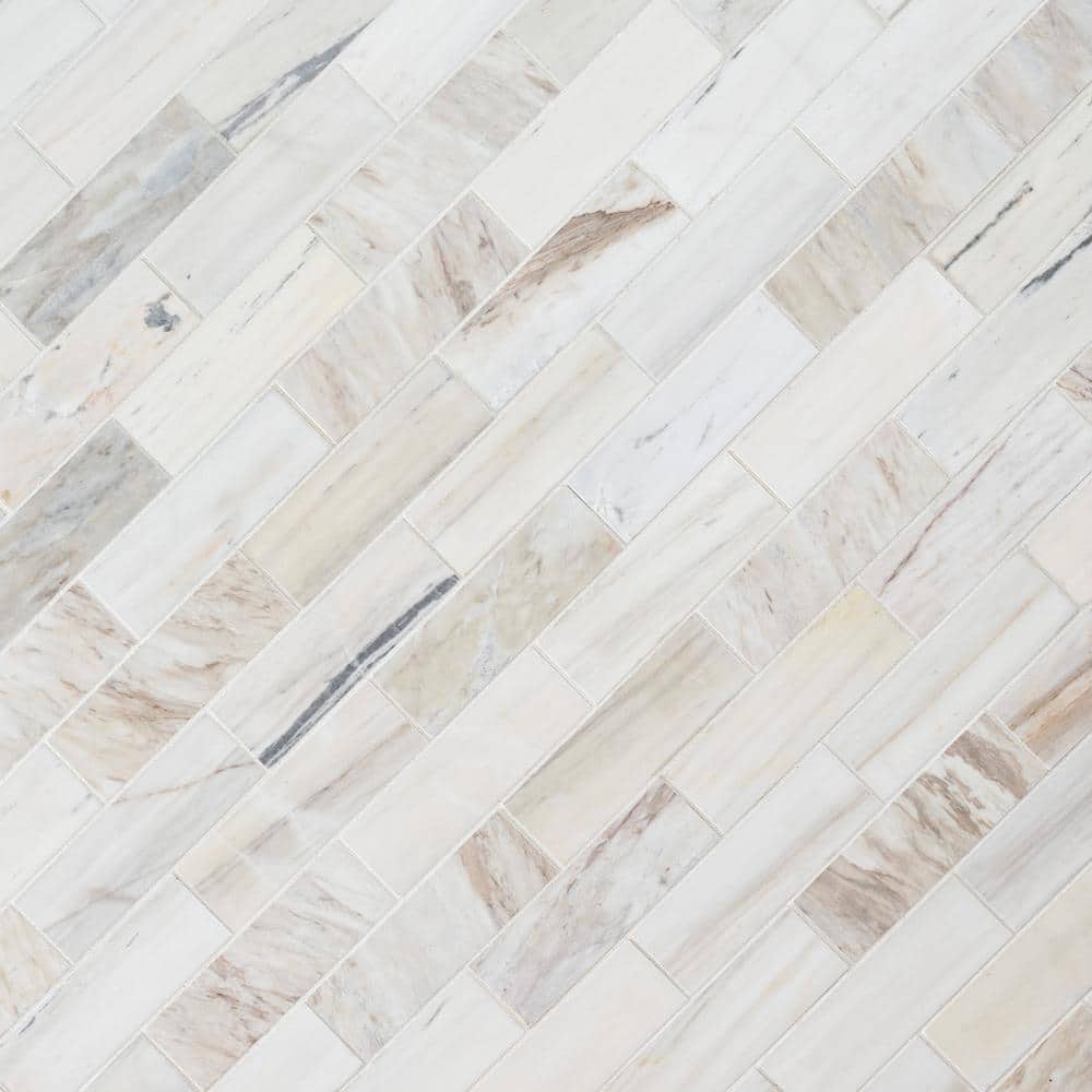 MSI Angora Subway 11.81 in. x 11.81 in. x 10mm Polished Marble Mesh-Mounted Mosaic Tile (9.7 sq. ft. / case)