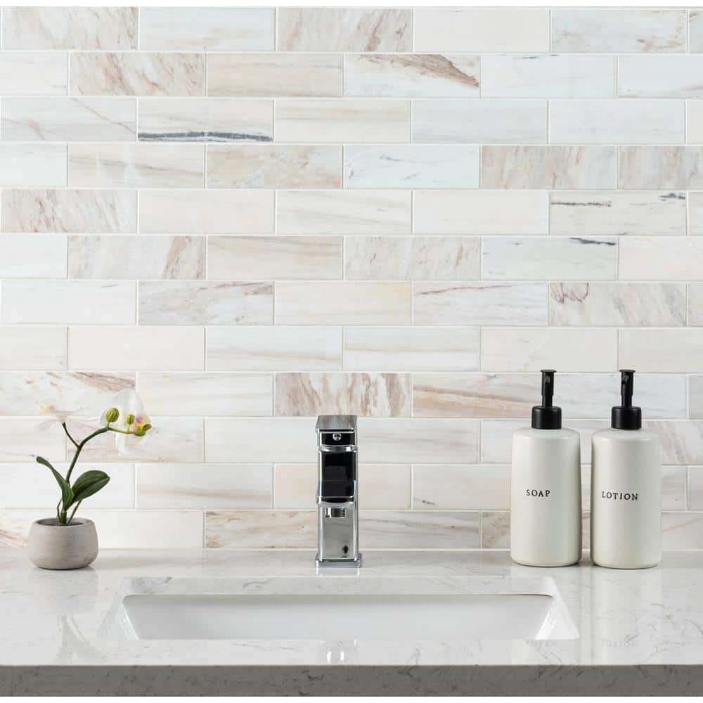 MSI Angora Subway 11.81 in. x 11.81 in. x 10mm Polished Marble Mesh-Mounted Mosaic Tile (9.7 sq. ft. / case)