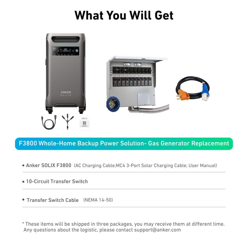 Anker 6000W/9000W Peak Push-Button Start Battery Generator SOLIX F3800 Gas Generator Replacement Solution w/a Transfer Switch