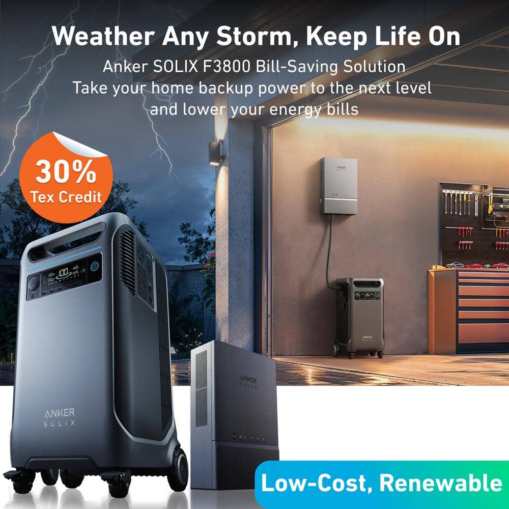 Anker 6000-Watt Output/9000-Watt Peak Push-Button Start Battery Generator SOLIX F3800 Kit for Home Power Solution