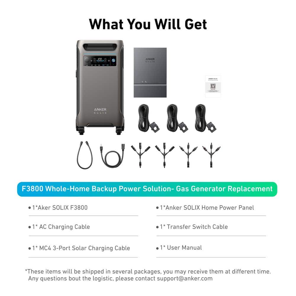 Anker 6000-Watt Output/9000-Watt Peak Push-Button Start Battery Generator SOLIX F3800 Kit for Home Power Solution