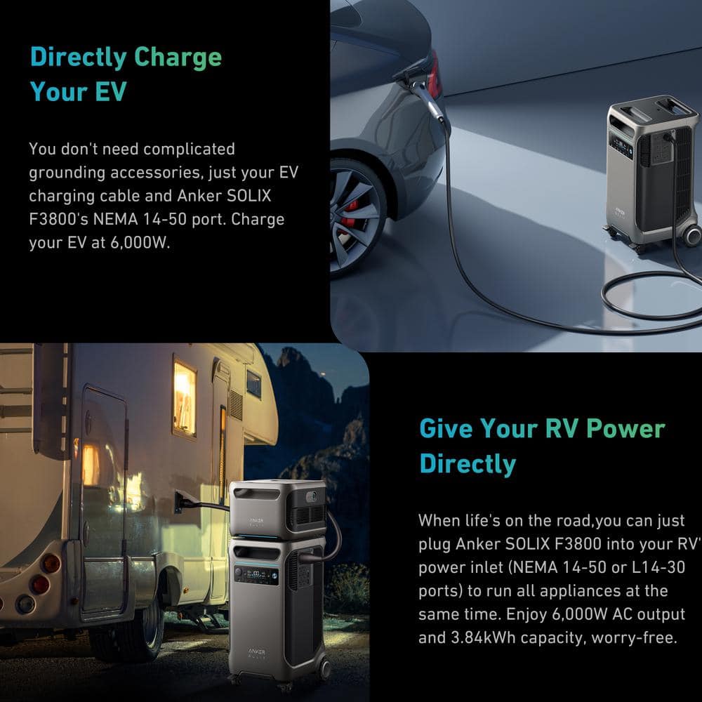 Anker 6000W/9000W Peak SOLIX F3800 Push Button Start All-in-one Power Station Battery Generator for Home Emergency Backup, RV