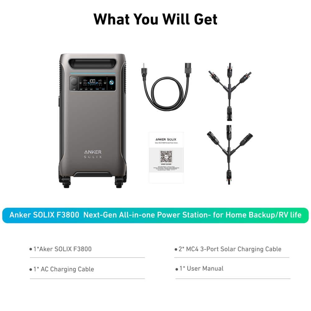 Anker 6000W/9000W Peak SOLIX F3800 Push Button Start All-in-one Power Station Battery Generator for Home Emergency Backup, RV