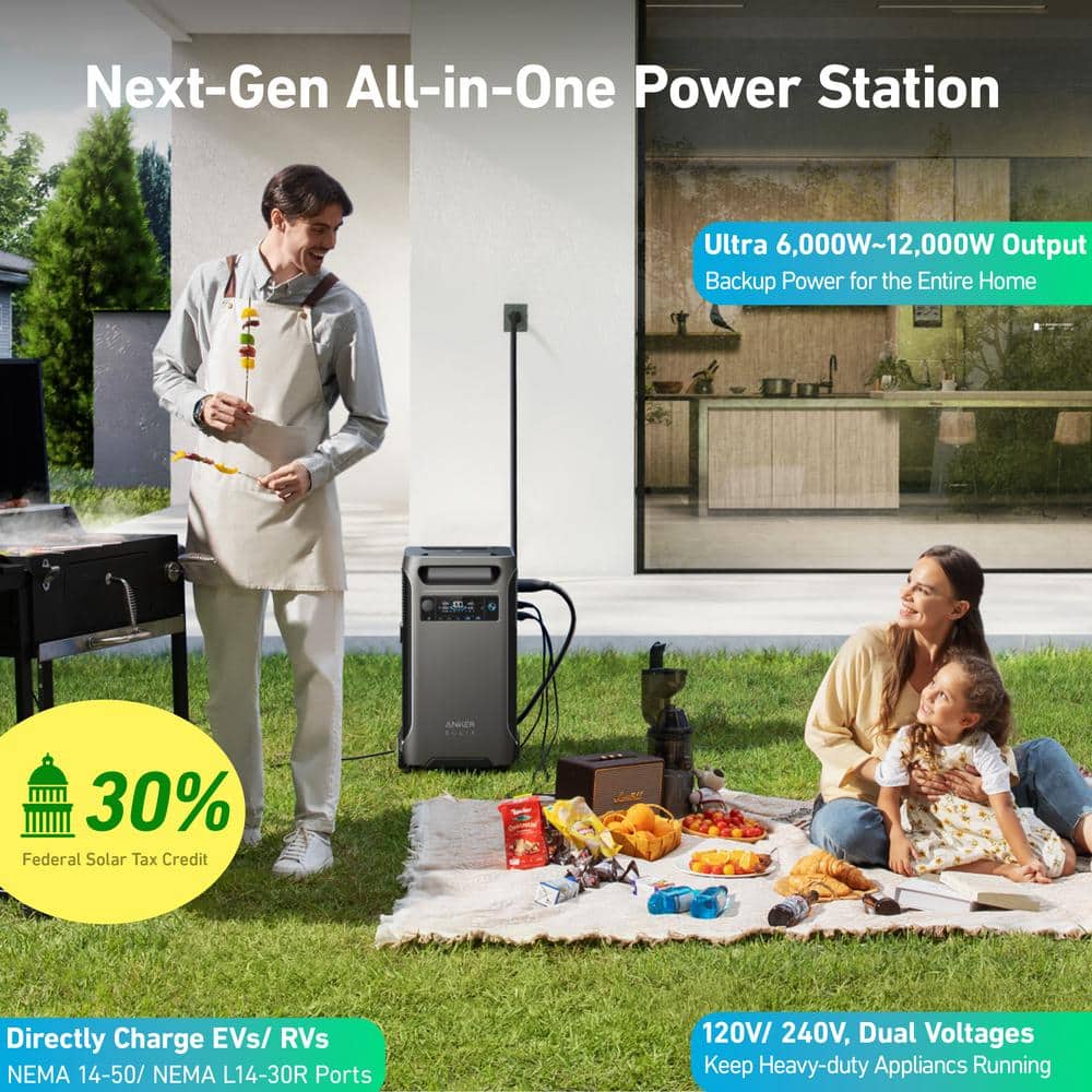 Anker 12000-Watt Output 2 SOLIX F3800s Push Button Start All-in-one Backup Power Station Solution for Home, RVs