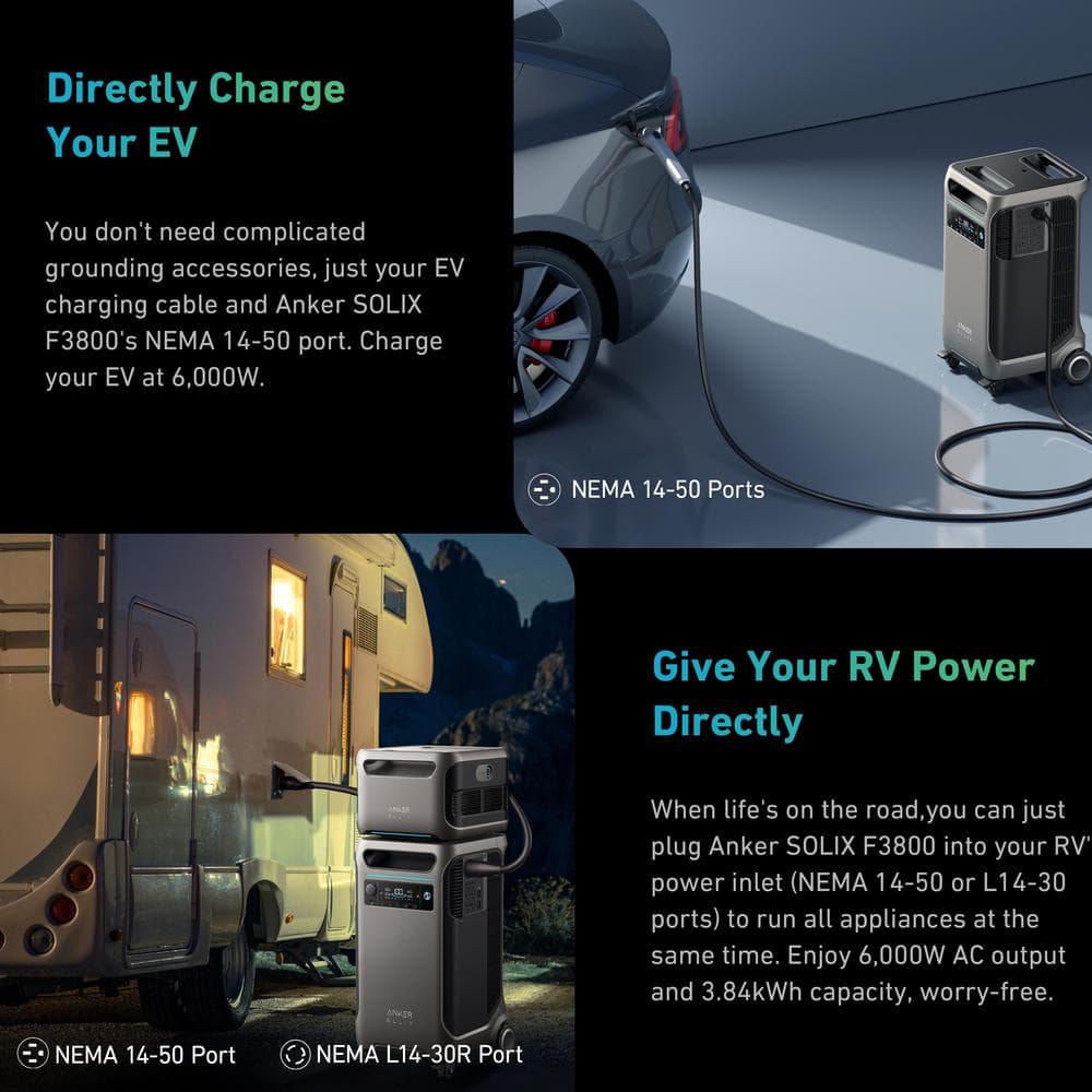 Anker 6000W Output/9000W Peak SOLIX F3800 Push Button Start All-in-one Power Station w/ 1 400W Solar Panel for Home/RV Backup