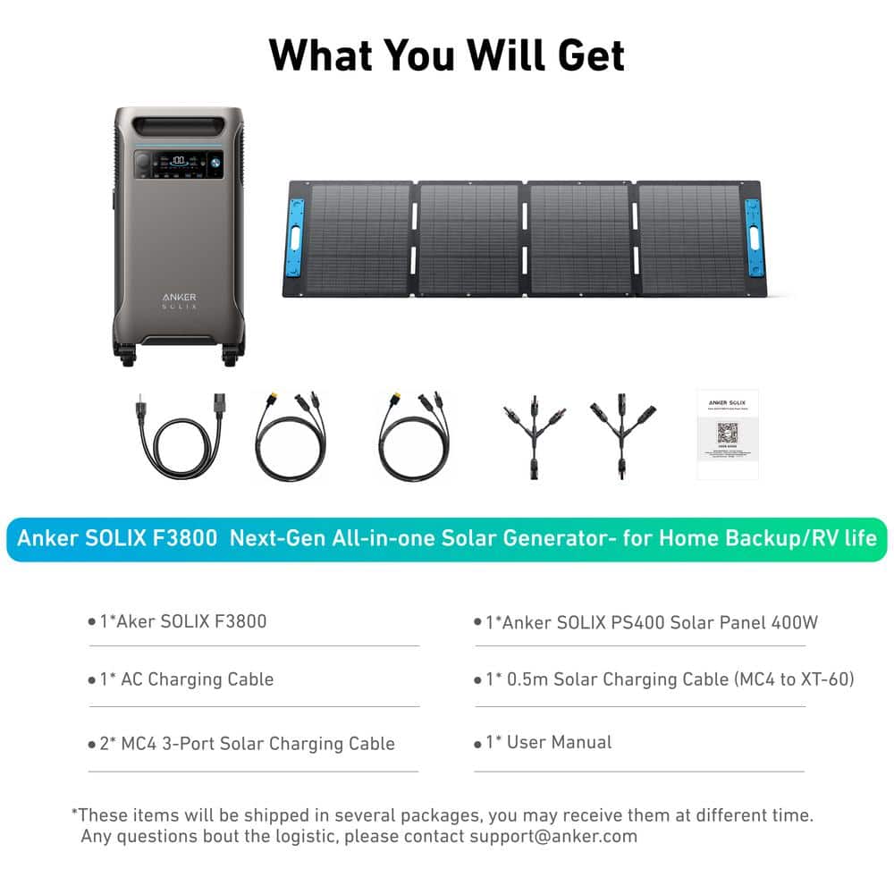 Anker 6000W Output/9000W Peak SOLIX F3800 Push Button Start All-in-one Power Station w/ 1 400W Solar Panel for Home/RV Backup