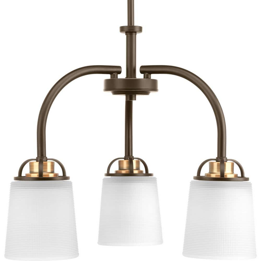 Progress Lighting West Village Collection 3-Light Antique Bronze Etched Double Prismatic Glass Farmhouse Chandelier Light