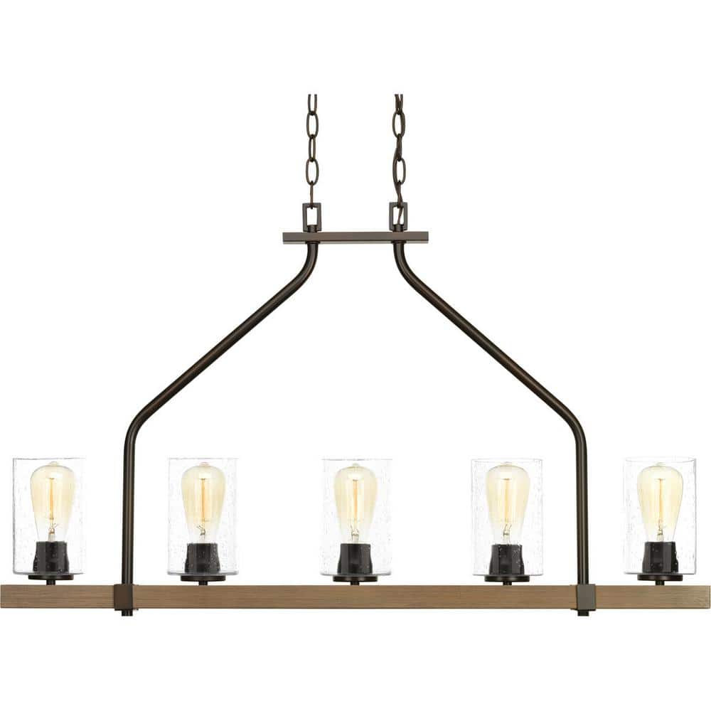 Progress Lighting Barnes Mill Collection 5-Light Antique Bronze Chandelier with Shade