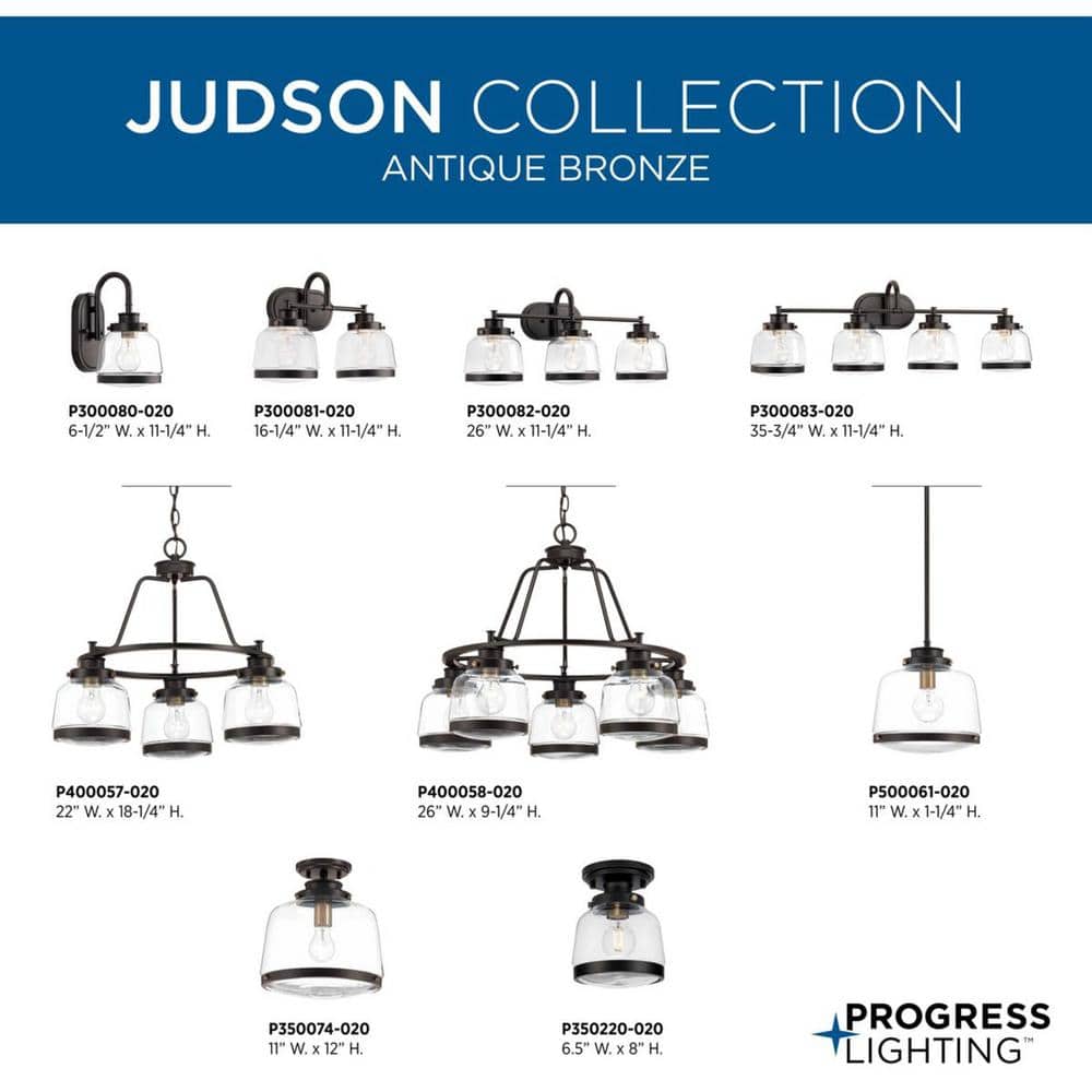Progress Lighting Judson Collection 26 in. 5-Light Antique Bronze Clear Glass Farmhouse Chandelier Dining Room Light