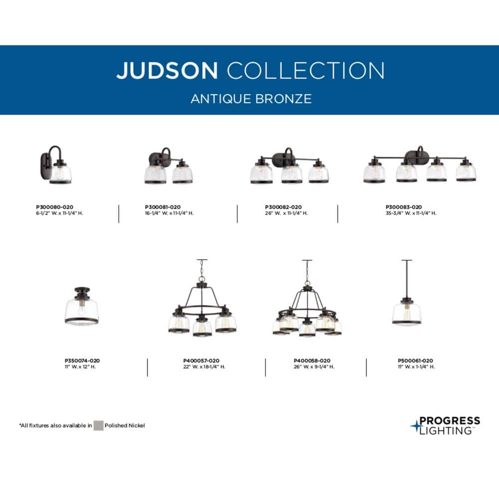 Progress Lighting Judson Collection 26 in. 5-Light Antique Bronze Clear Glass Farmhouse Chandelier Dining Room Light