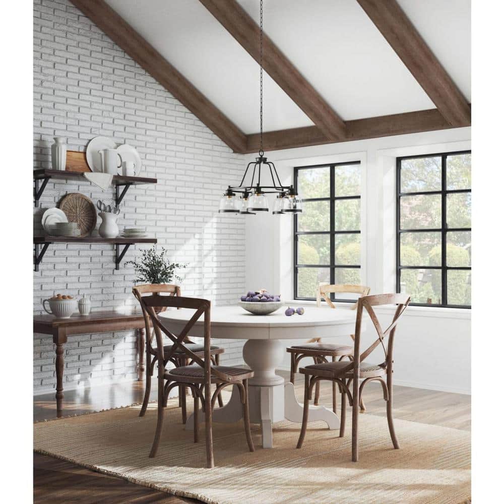 Progress Lighting Judson Collection 26 in. 5-Light Antique Bronze Clear Glass Farmhouse Chandelier Dining Room Light