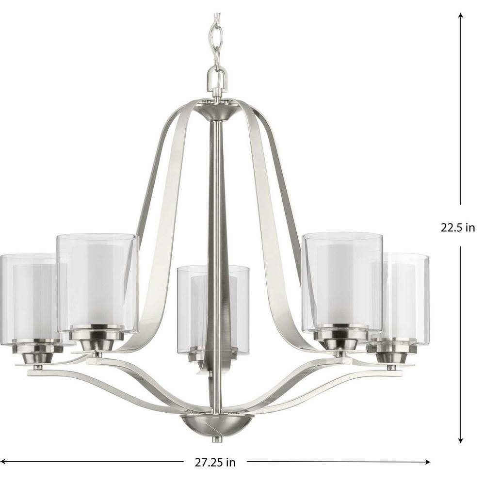Progress Lighting Kene Collection 5-Light Brushed Nickel Clear Glass Craftsman Chandelier Light