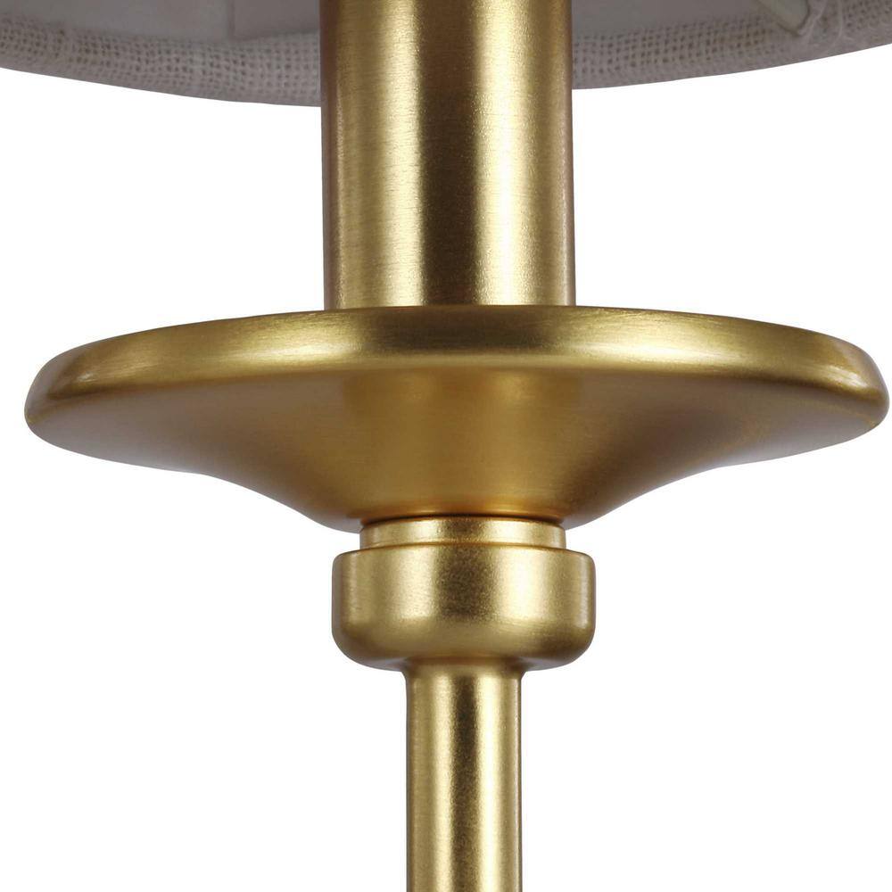 Progress Lighting Bonita Collection 6-Light Satin Brass White Linen Fabric Shade Luxe Chandelier Light