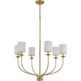 Progress Lighting Bonita Collection 6-Light Satin Brass White Linen Fabric Shade Luxe Chandelier Light
