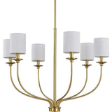 Progress Lighting Bonita Collection 6-Light Satin Brass White Linen Fabric Shade Luxe Chandelier Light
