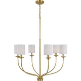 Progress Lighting Bonita Collection 6-Light Satin Brass White Linen Fabric Shade Luxe Chandelier Light