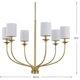 Progress Lighting Bonita Collection 6-Light Satin Brass White Linen Fabric Shade Luxe Chandelier Light