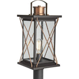 Progress Lighting Barlowe 1-Light Antique Bronze 4x4 Deck Post Lantern with Clear Seeded Glass
