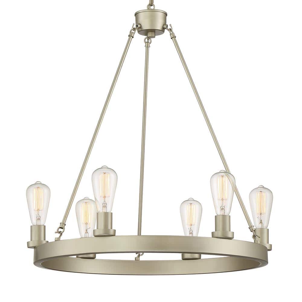 Vanity Art Farmhouse Vintage 6-Light Antique Silver Wagon Wheel Chandelier