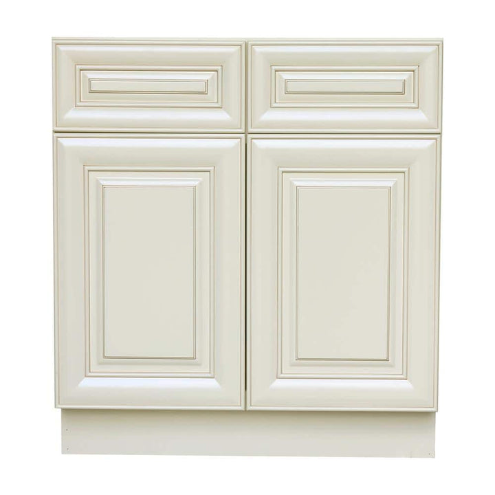 Plywell Ready to Assemble 33x34.5x24 in. Base Cabinet with 2-Door and 2-Drawer in Antique White