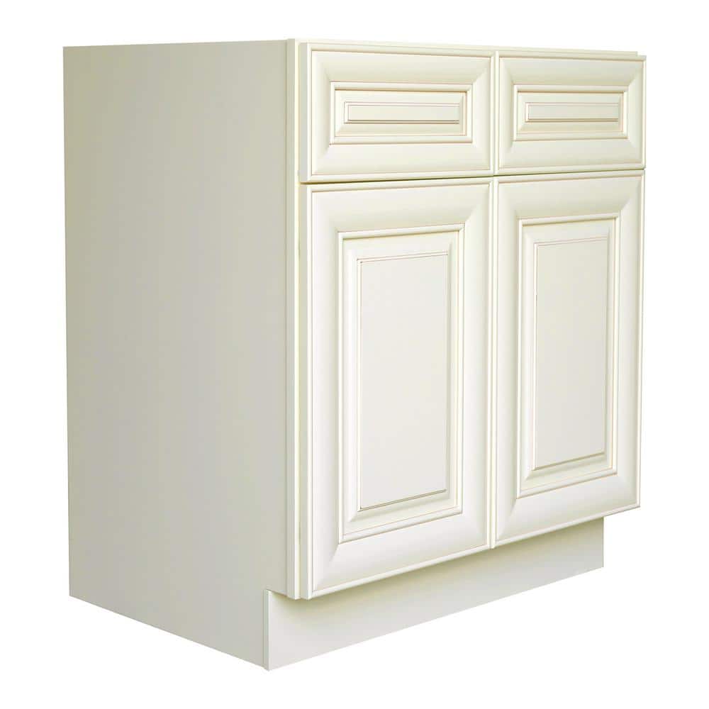 Plywell Ready to Assemble 36x34.5x24 in. Sink Base Cabinet with 2-Door and 2 Fake Drawers in Antique White