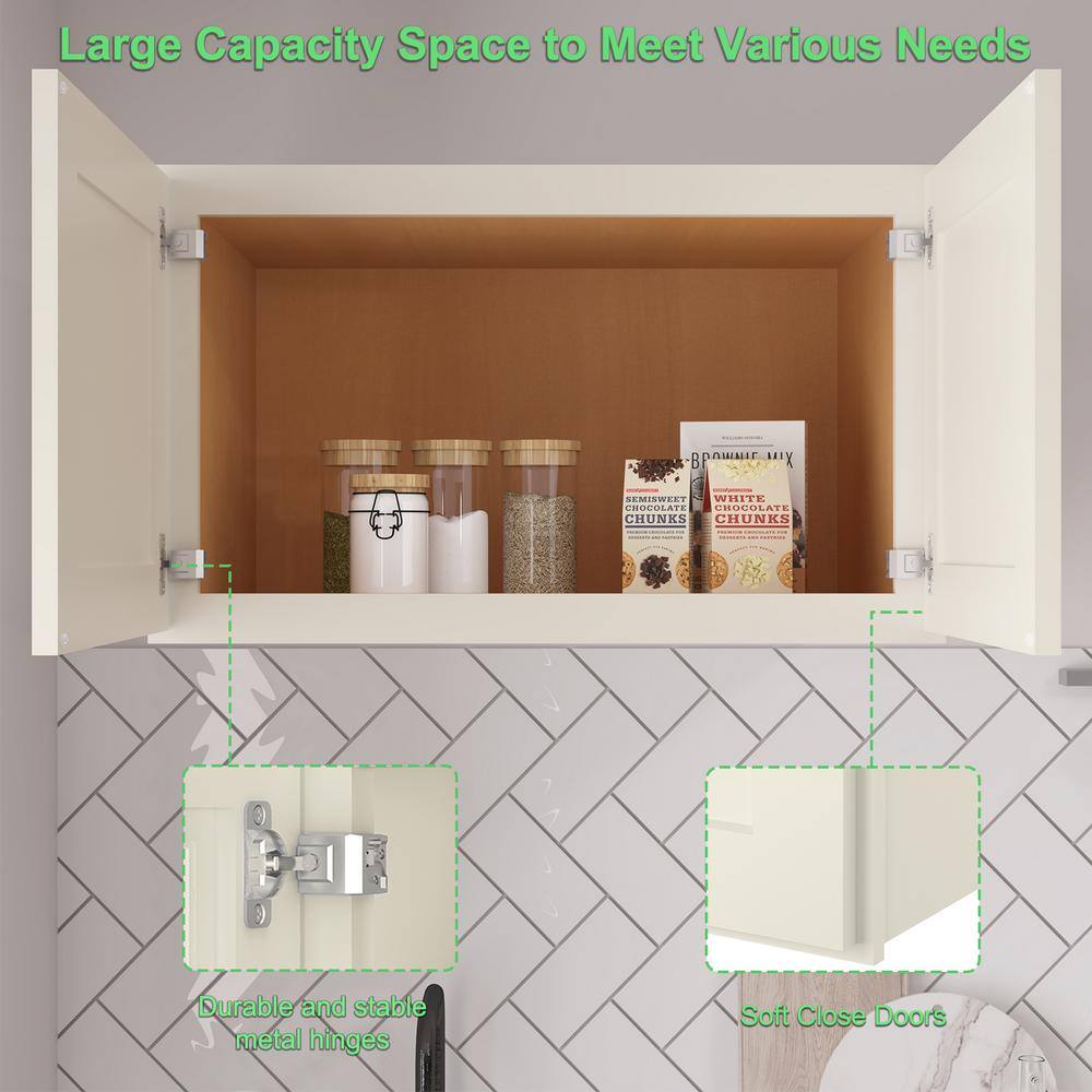 36 in. W x 24 in. D x 18 in. H in Antique White Plywood Ready to Assemble Kitchen Wall Cabinets with 2-Doors