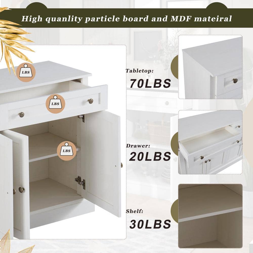 Runesay 60 in. W x 15.7 in. D x 33.9 in. H Antique White MDF Ready to Assemble Kitchen Cabinet Sideboard with Drawers and Doors