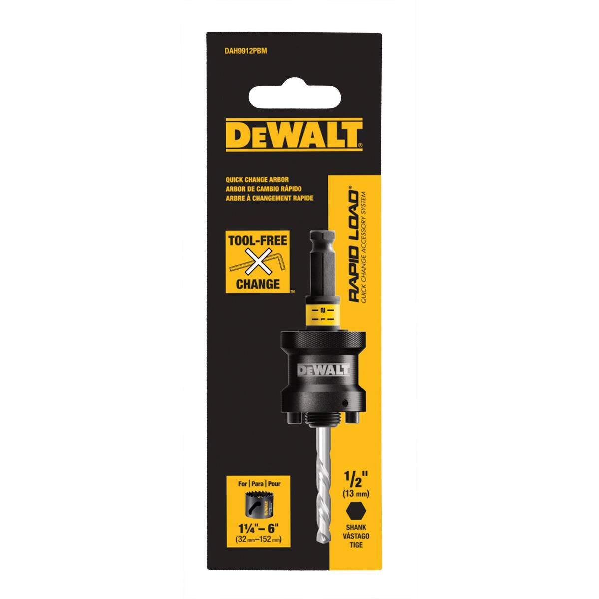 DeWalt Rapid Load Quick Change Hole Saw Arbors 1/2" x 1-1/4" to 6"