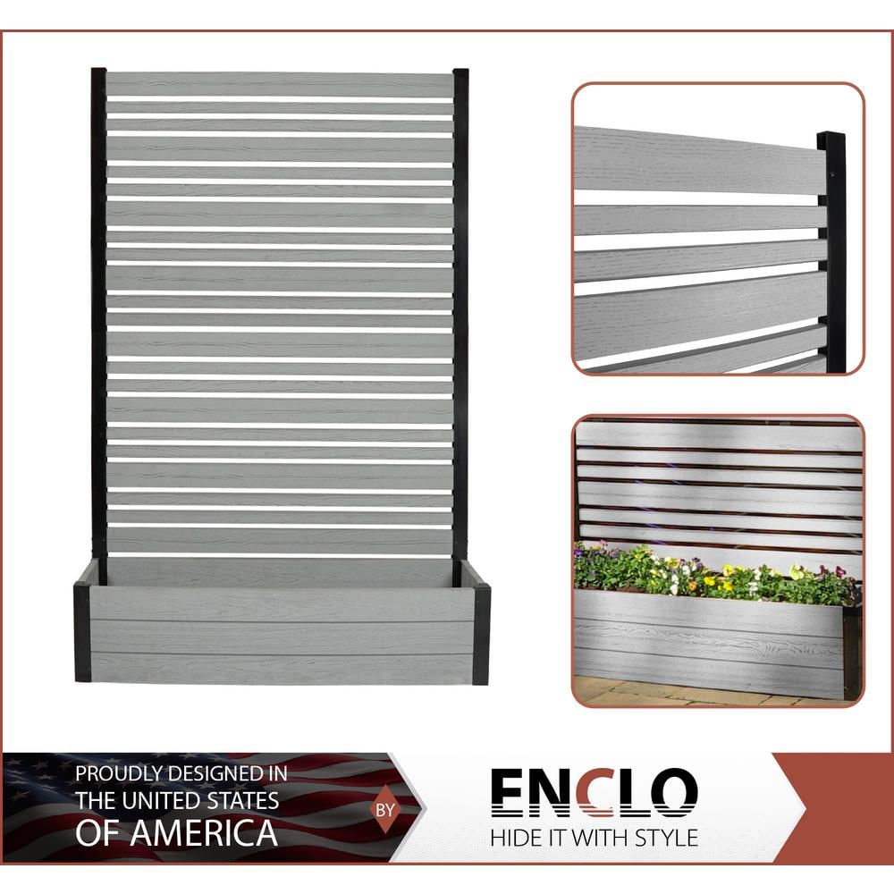 Enclo Privacy Screens Florence 6 ft. x 4 ft. Ash Vinyl Privacy Screen and Planter Box Kit