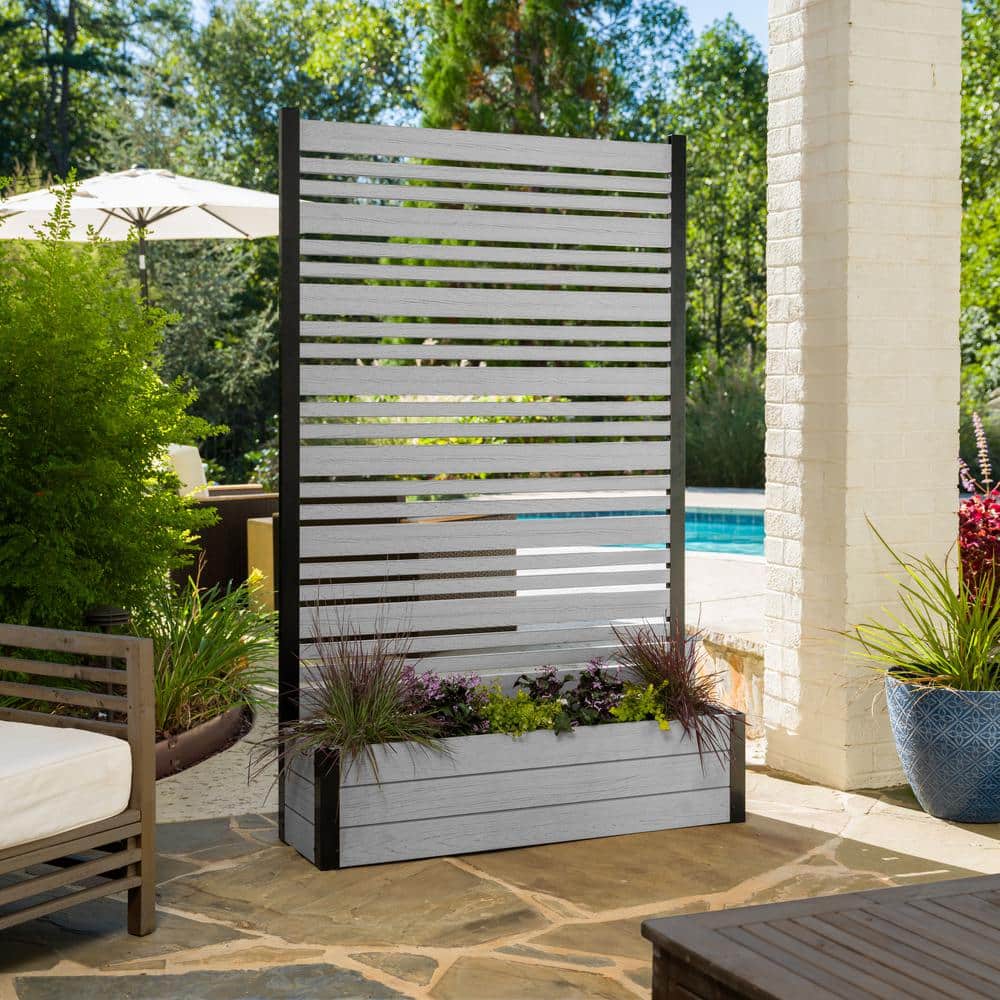 Enclo Privacy Screens Florence 6 ft. x 4 ft. Ash Vinyl Privacy Screen and Planter Box Kit