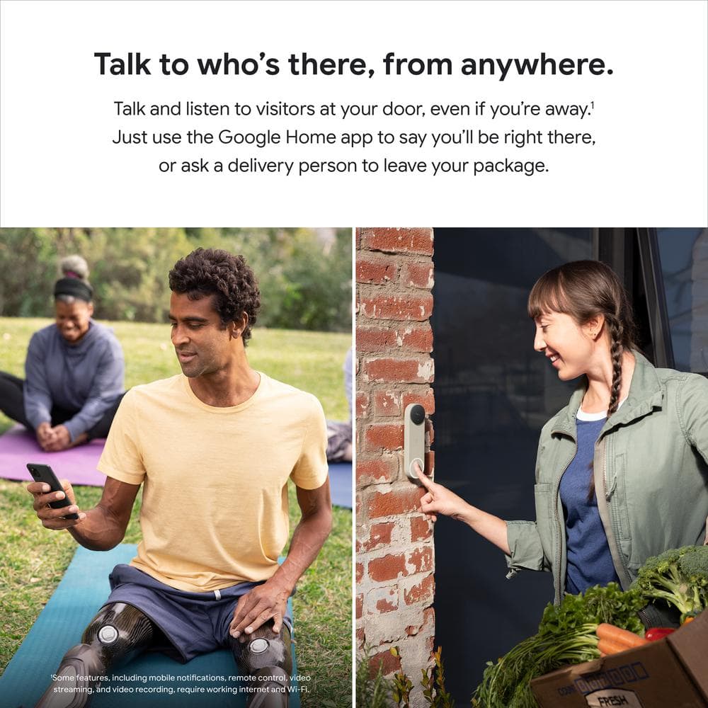 Google Nest Doorbell (Battery) - Smart Wi-Fi Video Doorbell Camera - Ash
