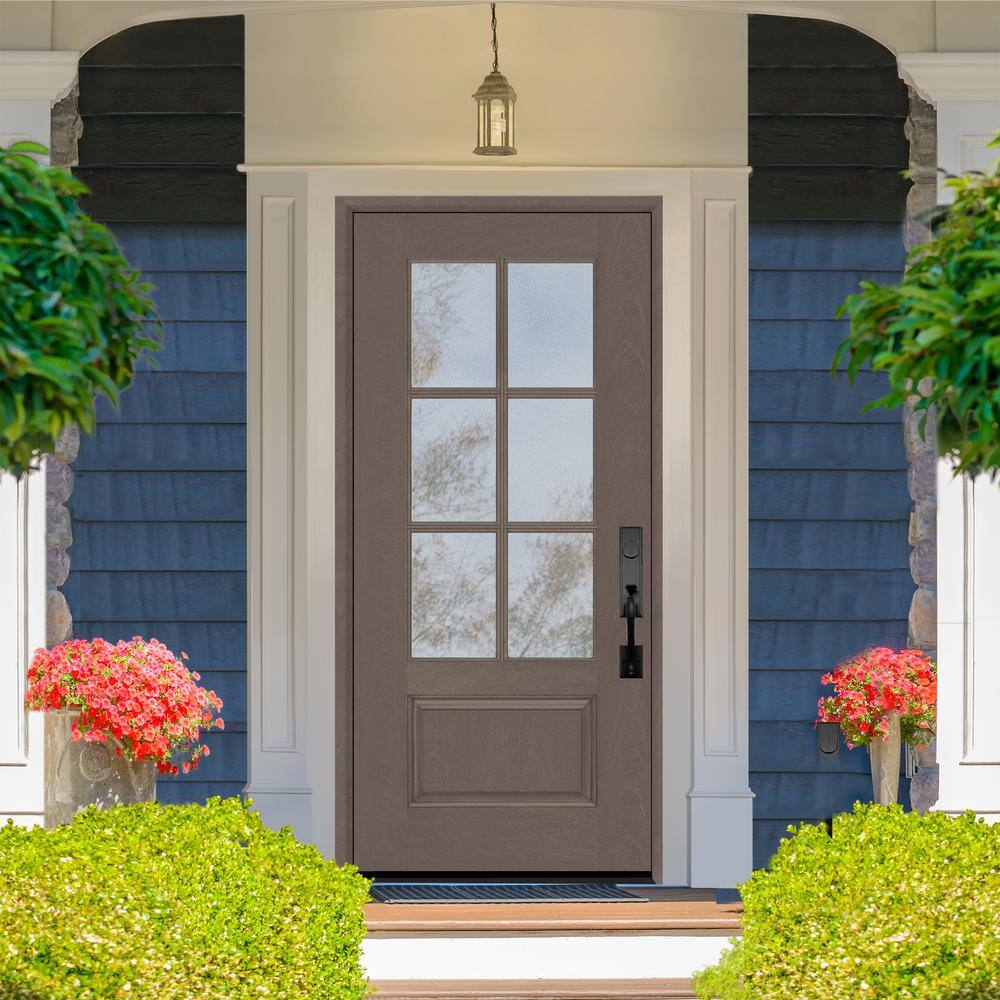 Steves & Sons Regency 36 in. x 80 in. 3/4-6 Lite Clear Glass RHIS Ashwood Stain Mahogany Fiberglass Prehung Front Door