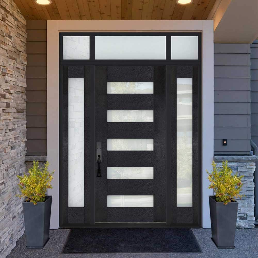 Steves & Sons Regency Modern Customizable Fiberglass Door Collection – Prehung Single with Left Sidelite & Transom