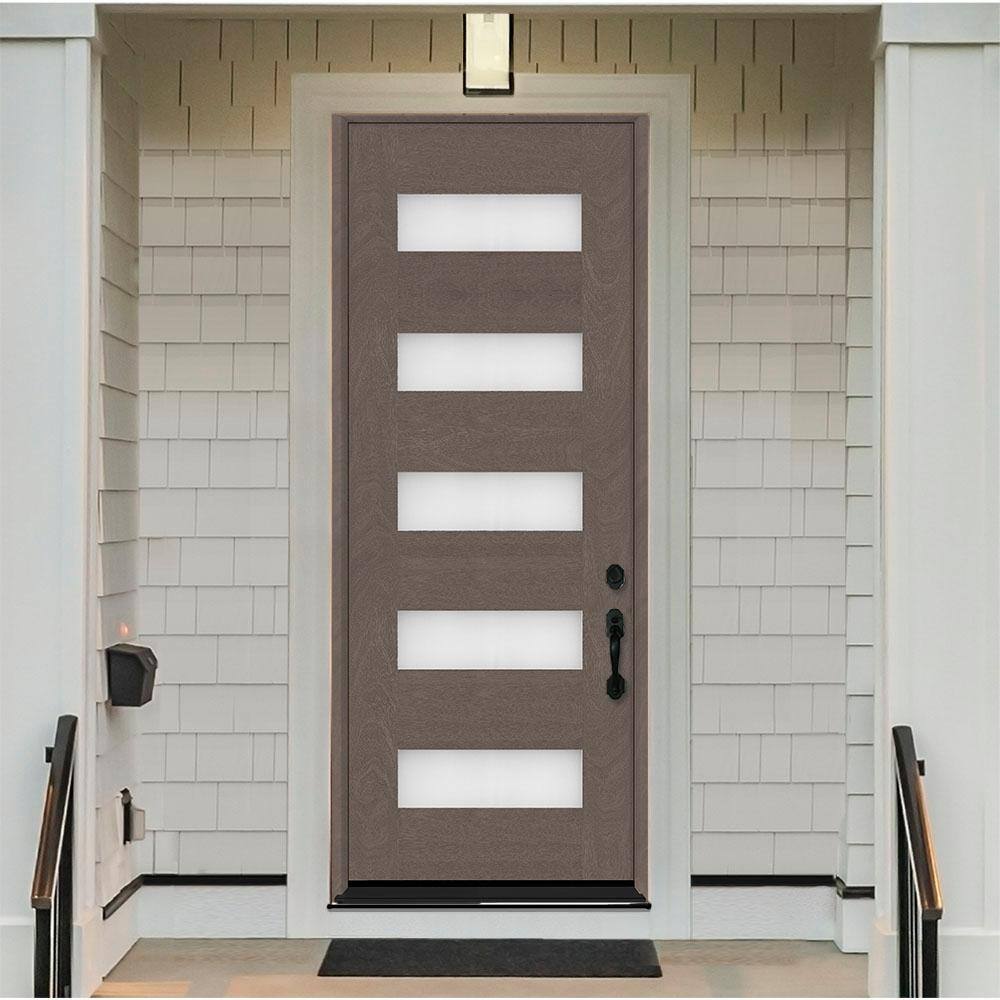 Steves & Sons Regency 36 in. x 96 in. 5L Modern Frosted Glass LHIS Ashwood Stained Fiberglass Prehung Front Door