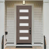 Steves & Sons Regency 36 in. x 96 in. 5L Modern Frosted Glass LHIS Ashwood Stained Fiberglass Prehung Front Door
