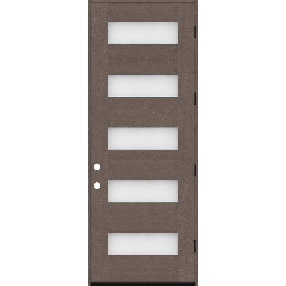Steves & Sons Regency 36 in. x 96 in. 5-Lite Modern Frosted Glass LH Outswing Ashwood-Stained Fiberglass Prehung Front Door