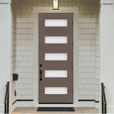 Steves & Sons Regency 36 in. x 96 in. 5-Lite Modern Frosted Glass LH Outswing Ashwood-Stained Fiberglass Prehung Front Door