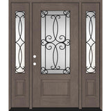 Steves & Sons Regency 64 in. x 80 in. 3/4 Lite Georgian Decorative Glass RHOS Ashwood Mahogany Fiberglass Prehung Front Door with 12 in. Sidelites