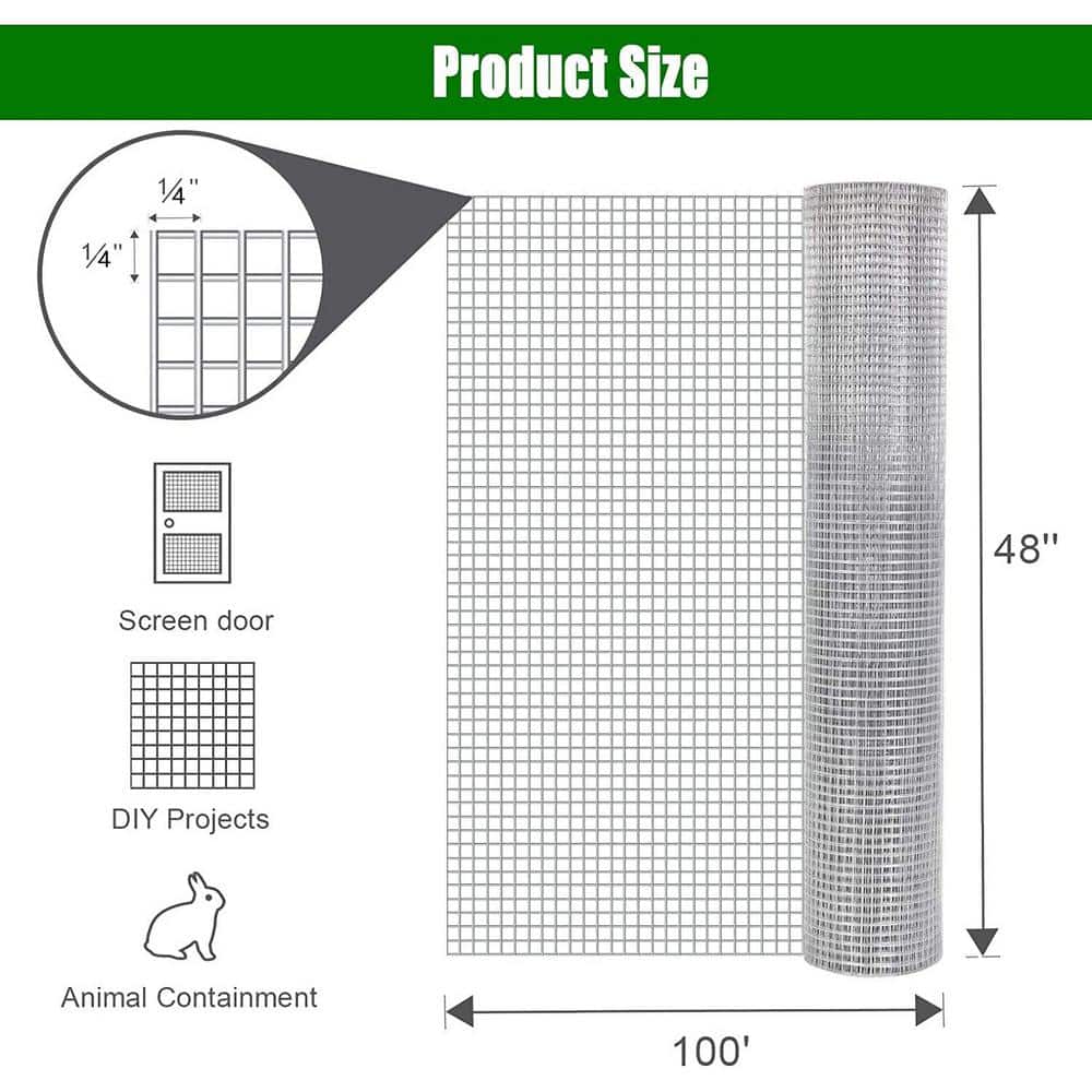 ATENGNES 48 in. x 100 ft. 23-Gauge Galvanized 1/4 in. Chicken Wire Hardware Cloth Fencing Netting Mesh Rolls Garden Rabbit Fence