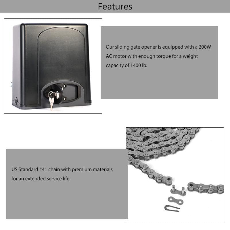 Automatic Sliding Gate Opener Kit with 2 Remote Controls 1400 lbs.