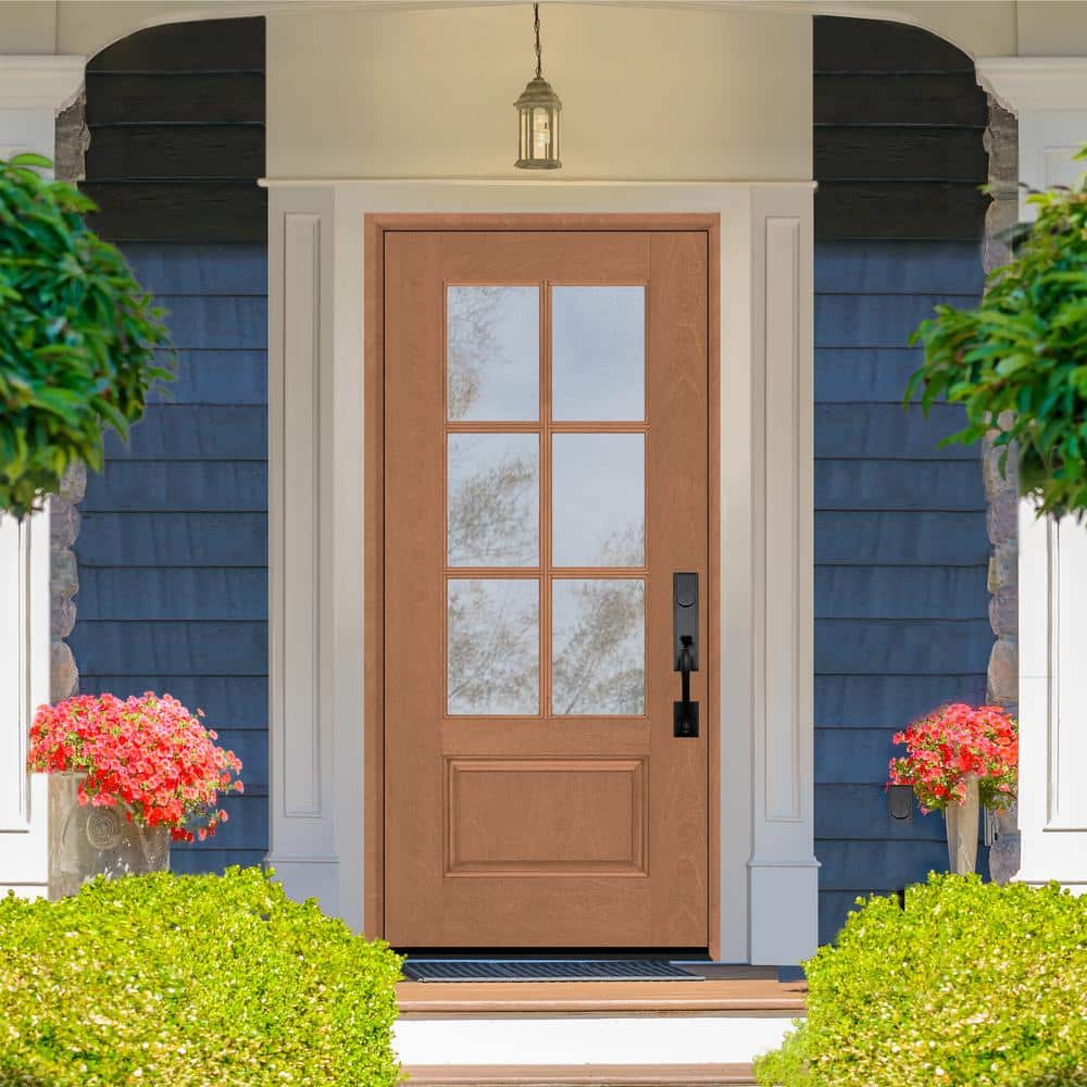 Steves & Sons Regency 36 in. x 80 in. 3/4 6-Lite Clear Glass LHIS Autumn Wheat Stain Mahogany Fiberglass Prehung Front Door
