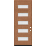 Steves & Sons Regency 36 in. x 96 in. 5L Modern Frosted Glass LHIS Autumn Wheat-Stained Fiberglass Prehung Front Door