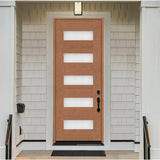 Steves & Sons Regency 36 in. x 96 in. 5L Modern Frosted Glass LHIS Autumn Wheat-Stained Fiberglass Prehung Front Door