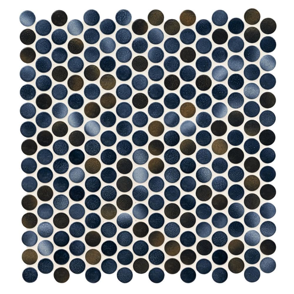 MSI Penny Round Azul 11.3 in. x 12.2 in. x 6mm Glossy Porcelain Mesh-Mounted Mosaic Tile (14.4 sq. ft. / Case)