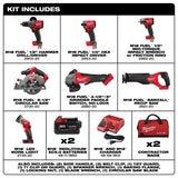 Milwaukee M18 FUEL 18V Lithium‑Ion Brushless Cordless 7‑Tool Combo Kit with 2 Pack 3.0Ah Batteries