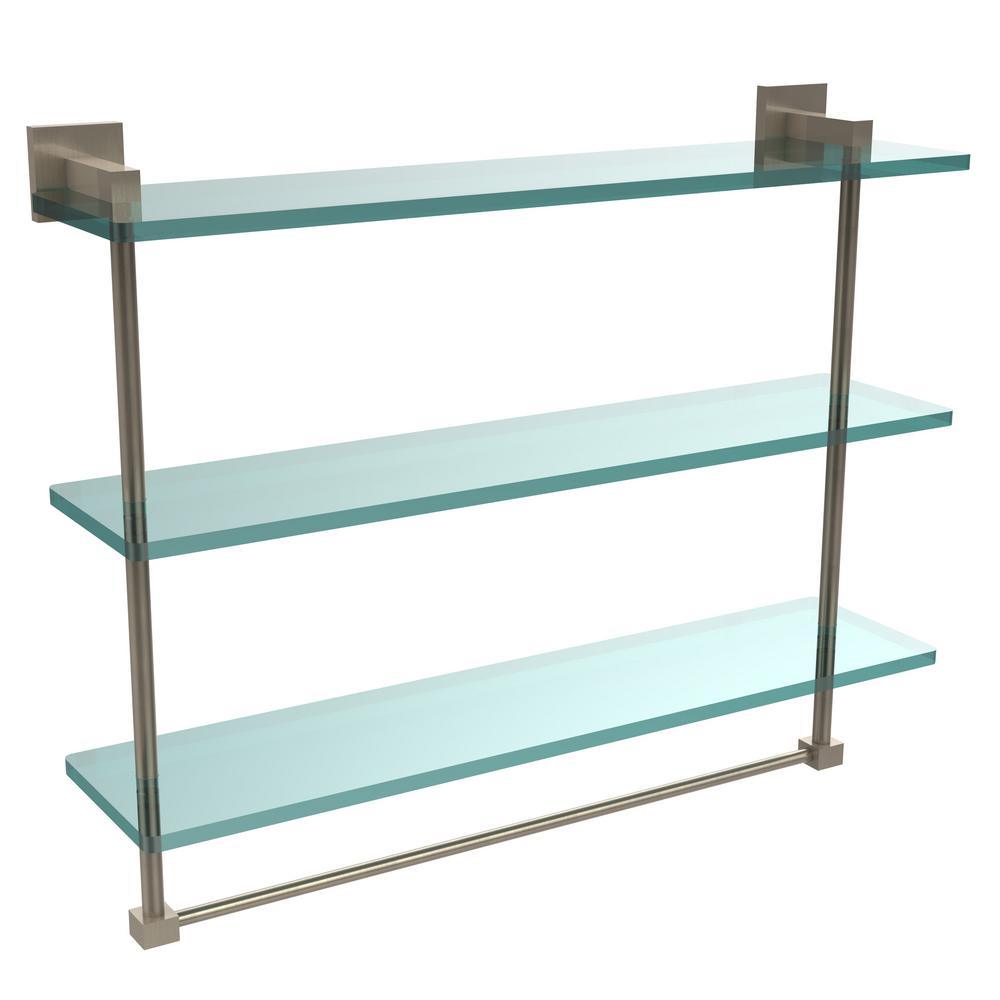 Montero 16 in. L  x 18 in. H  x 6-1/4 in. W 3-Tier Clear Glass Bathroom Shelf with Towel Bar in Satin Chrome - Super Arbor