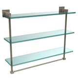 Montero 16 in. L  x 18 in. H  x 6-1/4 in. W 3-Tier Clear Glass Bathroom Shelf with Towel Bar in Satin Chrome - Super Arbor